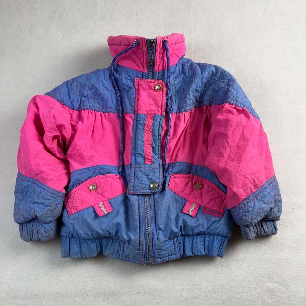 London Fog Vintage Girls Pink Blue Colorblock Puffer Jacket 3T Retro Ski Coat